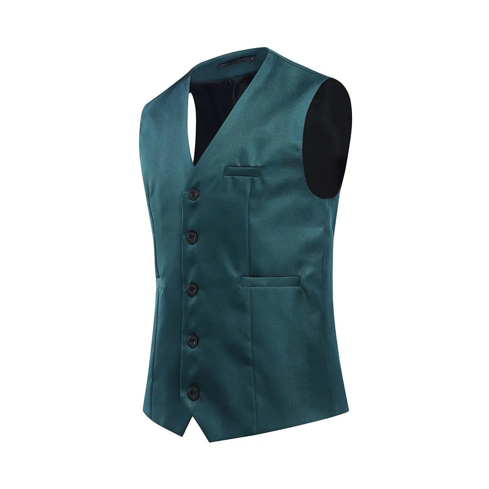 Slim Fit Single Breasted Green Vest