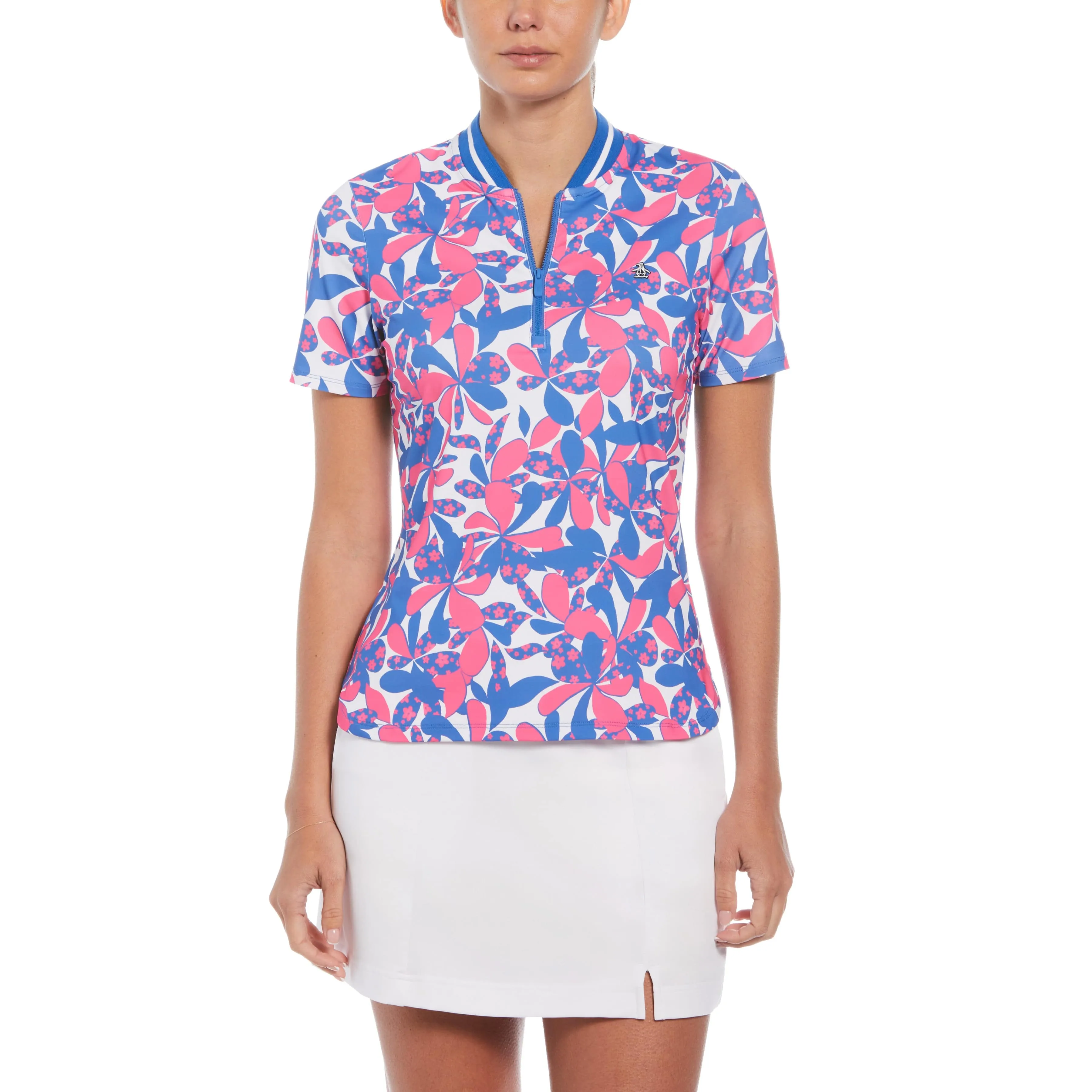 Women's Floral Print Mock Neck Golf Polo